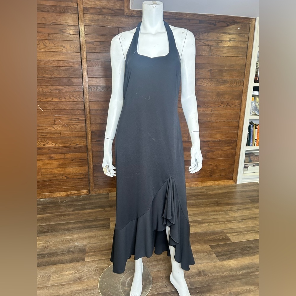 ALGO. Black halter dress. Semi sheer sequin design on back size 12